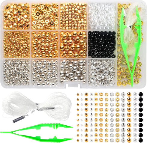 YHMQDU 1300Pcs Gold Beads for Bracelets Making,Pearl Beads for Jewelry Making Kit,Bead for Craft DIY Decoration Friendship Bracelets Kit with Elas...