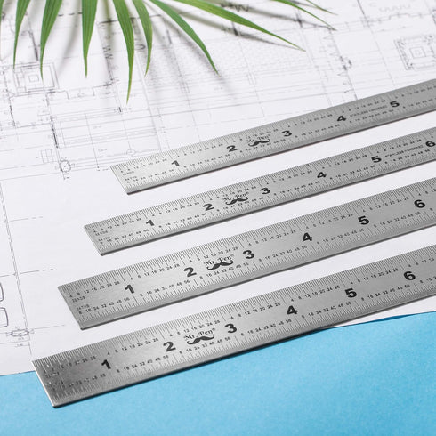 Mr. Pen- Machinist Ruler, 4 Pack (6, 8, 12, 14 inch), Metric Ruler, Millimeter Ruler, (1/64, 1/32, mm and .5 mm), 6 inch Ruler, Stainless Steel Ru...