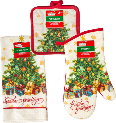 Christmas Tree Design 5 Pc Christmas Kitchen Linen Set...