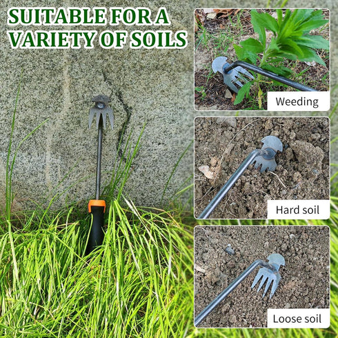 XIAONAN Weed Tool,Weed Puller with Handle Manual Hand Weeder Tool 4 Teeth Dual Purpose Weeder High Strength Garden Weed Removal Tool for Garden Ya...