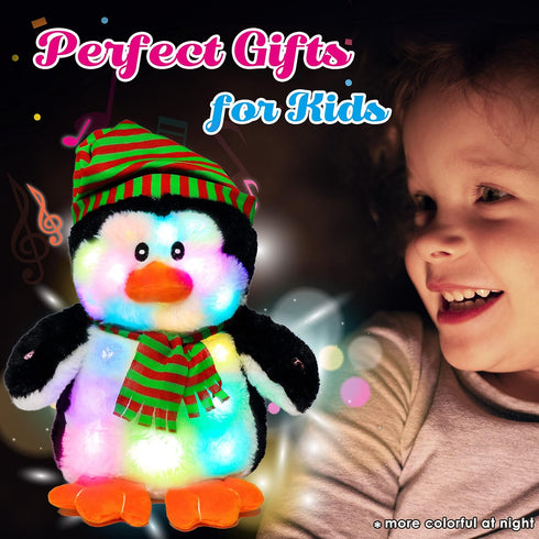 Cuteoy Penguin LED Musical Stuffed Animal Light-up Singing Plush Adjustable Volume Lullaby Plushies Birthday Christmas Toy Gifts for Kids Toddler ...