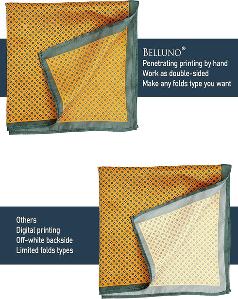 BELLUNO Pocket Square 6 pcs with 3 Folds Holders, Penetrating Printed Handkerchiefs Set for Men...