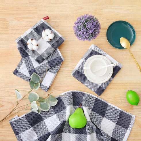 Homaxy 100% Cotton Waffle Weave Check Plaid Dish Cloths, 12 x 12 Inches, Super Soft and Absorbent Dish Towels Quick Drying Dish Rags, 6-Pack, Whit...