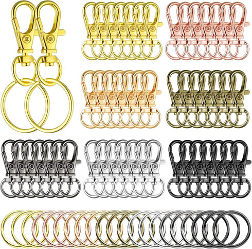 Hotop 100 Pieces Swivel Clasps Set 50 Piece Lanyard Snap Hooks with 50 Piece Key Chain Rings, Lobster Keychain Clip Hooks Lobster Claw Clasps for ...