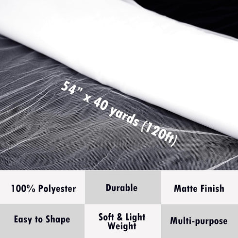 Craft And Party, White Fabric Tulle Roll 54 Inch by 40 Yards (120 ft) Fabric Tulle Bolt for Garden Netting, DIY Tutu Skirt, Wedding and Decoration...