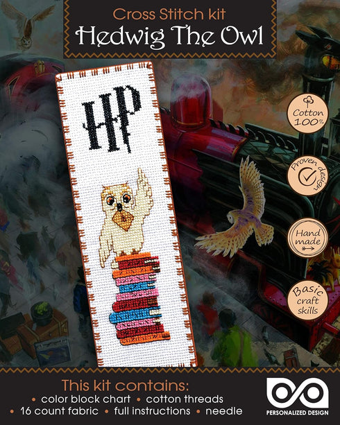 Embroidery Kit with Pattern 'Hedwig The Owl' - Counted Cross Stitch Bookmark...