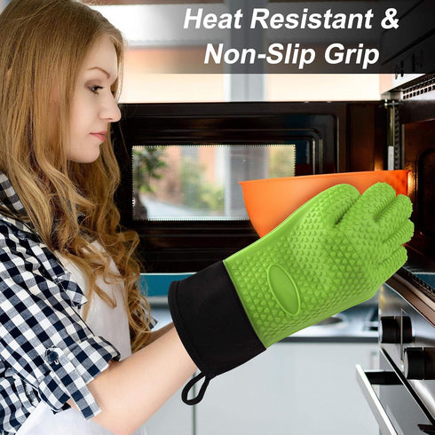 uxcell Silicone Oven Mitts, Heat Resistant Gloves Dutch Pot Holders, Kitchen Hand Protection, Non-Slip Grip Double Oven Gloves, with Hanging Loop,...