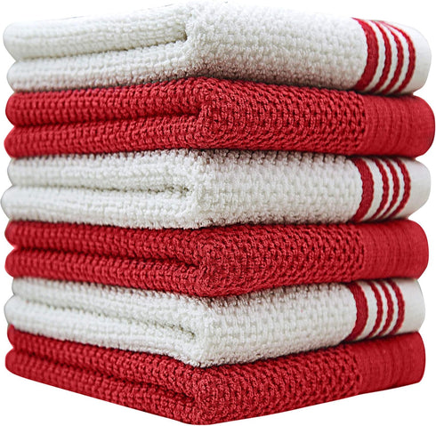 Premium Kitchen Towels (16”x 28”, 6 Pack) – Large Cotton Kitchen Hand Towels – Weft Insert Design – 380 GSM Highly Absorbent Tea Towels Set with H...
