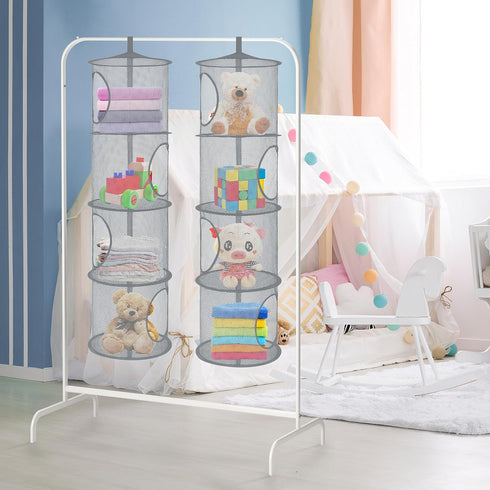 Libeder Mesh Hanging Storage Space Saver Bags Organizer,Foldable Storage Organizer 4 Compartments Toy Storage Basket for Kids Room Bathroom 2 Sets...