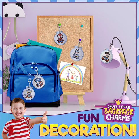 5 Stamped Superhero Cross Stitch Beginner Projects for Kids Needlepoint Starter kit Sewing Set for Backpack Charms…...