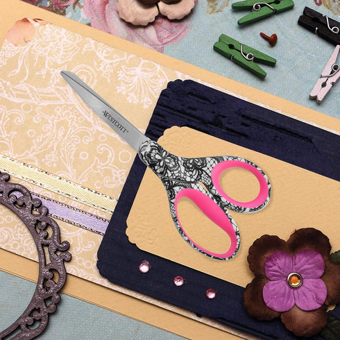 Westcott Trendsetter Straight Lace Pattern Scissor, 8" (16660),Multi...