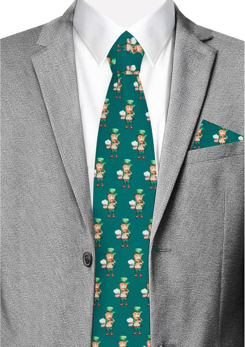 Jacob Alexander Men's Happy Saint Patrick's Day Leprechaun Holding Drinks Pattern Regular Length Neck Tie...