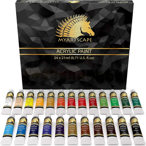 MyArtscape Acrylic Paint Set - 24 x 21ml Tubes - Lightfast - Heavy Body...