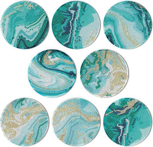 Neknock 8Pcs Diamond Art Coasters Kit, DIY Diamond Painting Kits, Diamond Painting Coasters with Holder, Diamond Dot Art Coasters, Ocean Diamond A...