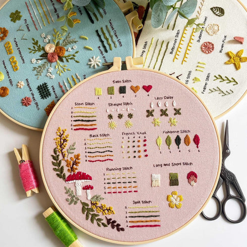 Myfilicity Embroidery Beginners Stitch Practice kit, 3 Embroidery Starter Kits, Learn 30 Different Stitching Techniques for Craft Enthusiasts to H...