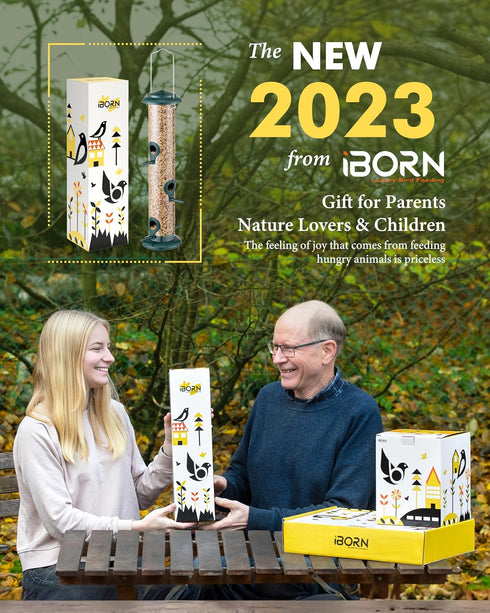 iBorn Metal Bird Feeders 6 Ports Hanging Wild Bird Seed Feeder for Mix Seed Blends, Niger Seed Feeder, Sunflower Heart, Birdbath, Heavy Duty All M...