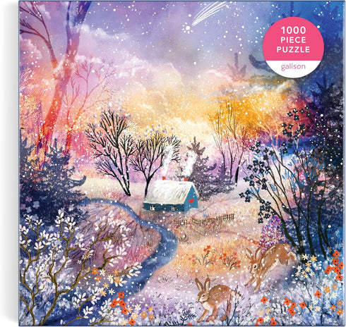 Galison Enchanted Snowfall – 1000 Piece Foil Jigsaw Puzzle Featuring A Beautiful Snowy Winter Landscape Under The Starry Sky...