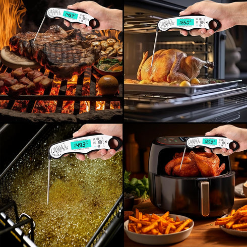 Instant Read Meat Thermometer for Cooking, Fast & Precise Digital Food Thermometer with Backlight, Magnet, Calibration, Foldable Probe, Waterproof...