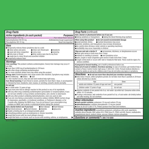 Amazon Basic Care Nighttime Severe Cold, Flu and Cough Suppressant Medicine Powder, Pain Reliever/Fever Reducer, Nasal Decongestant, Antihistamine...