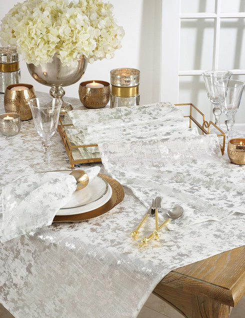 SARO LIFESTYLE Bottega Collection Foil Print Design Table Runner, 15" x 90", Silver...