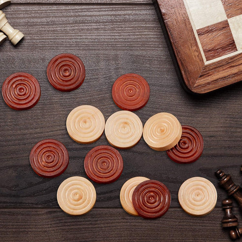 72 Pieces Wood Checkers 1.06 Inch Wooden Checkers Pieces Set with Stackable Ridge in Drawstring Storage Pouch for Board Game, Dark Brown and Natur...