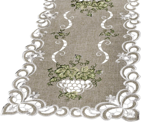 Embroidered Green Leaf on Antique Green Fabric Table Runner, Dresser Scarf, Coffee Table Doily (16Wx35L)...