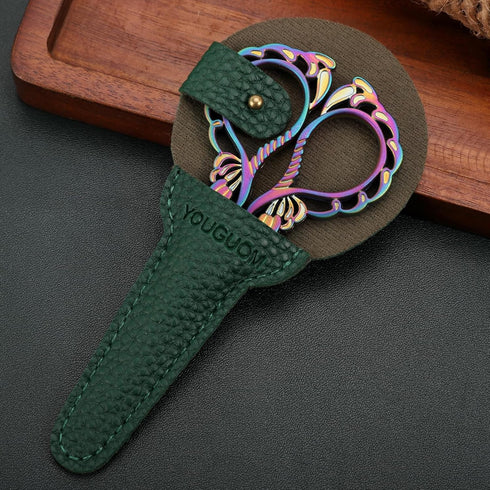Embroidery Scissors Sheath Protector Craft Scissors Storage Cover Leather Case, 2Pieces Green...