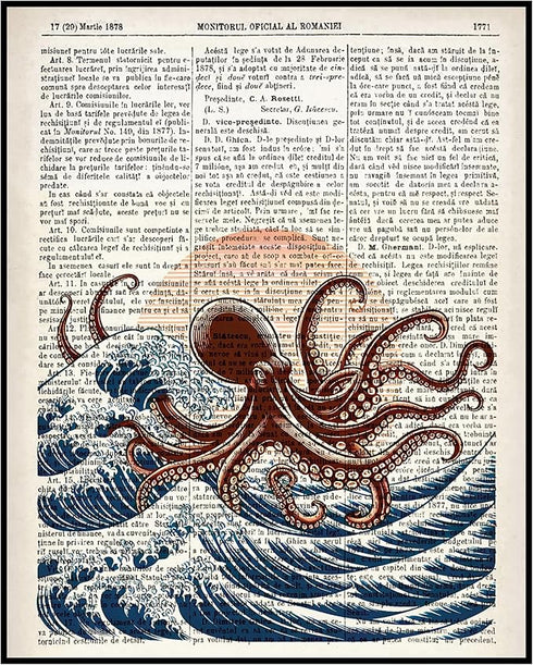 Posterizer 1 pcs-Japanese Kanagawa Wave Octopus Dictionary Art-Retro Art-Collectibles & Fine Art- Gift for Men Women Entrepreneur Teens-Chic Home ...