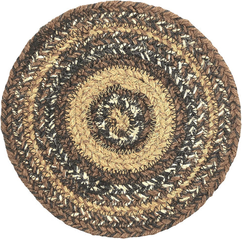 VHC Brands Espresso Trivet Hot Pad for Pots Pans, Brown Black Tan, Jute Blend, Round Circle, 8 Inches...
