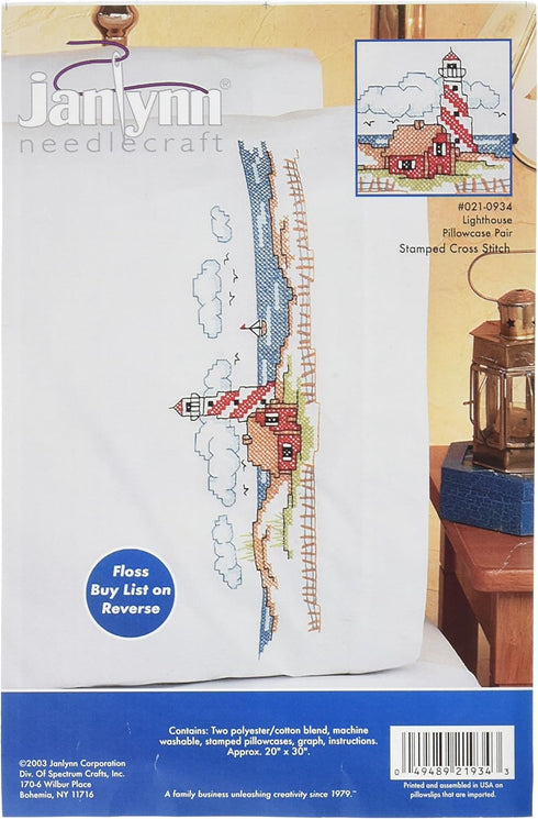 Janlynn 265786 Stamped Cross Stitch Pillowcase Pair 20"X30", Lighthouse...