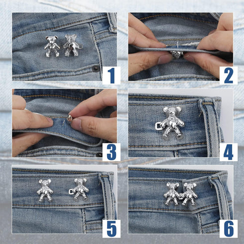 2pcs Bear Button Pins Jean, Detachable Buttons Adjustable Jean Button Pins Jean Buttons Extender No Sew Jean Buttons Pins for Loose Jeans Easy to ...