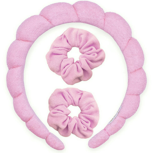 FROG SAC Puffy Spa Headband and Wristbands for Face Washing, Skincare Headbands for Women, Terry Cloth Makeup Skin Care Headbands for Girls, Bubbl...