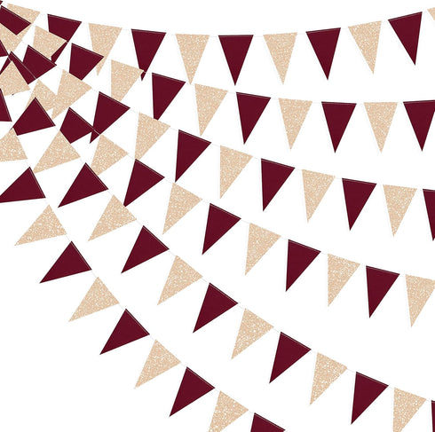 Burgundy Party Decorations Maroon Champagne Gold Triangle Banner Flag Bunting Pennant for Birthday Engagement Wedding Bridal Shower Baby Shower An...