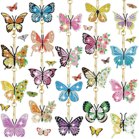 20 Pcs Butterfly Diamond Painting Keychains Kit 5D Butterfly DIY Diamond Key Chain Single Side Floral Hanging Diamond Painting Ornament Kits for S...