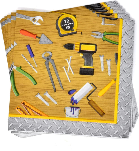 96 Pcs Handyman Tools Party Supplies Set Paper Plates Cups Napkins for Little Builder Carpentry Construction Birthday Disposable Dinnerware Serves...