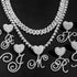 Silver Cuban Link Chain for Women Cursive Initial Layered Necklaces Heart Shape Bling Diamond Iced Out Pendant Necklace for Women 2PCS Hip Hop Cha...