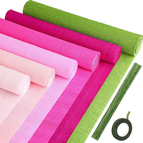 Gersoniel 57 Pieces Crepe Paper Flower DIY Kits 6 Rolls 35g Crepe Paper Rolls 50 Pcs Floral Iron Wire 1 Roll 50 Meter for Birthday Party Wedding (...