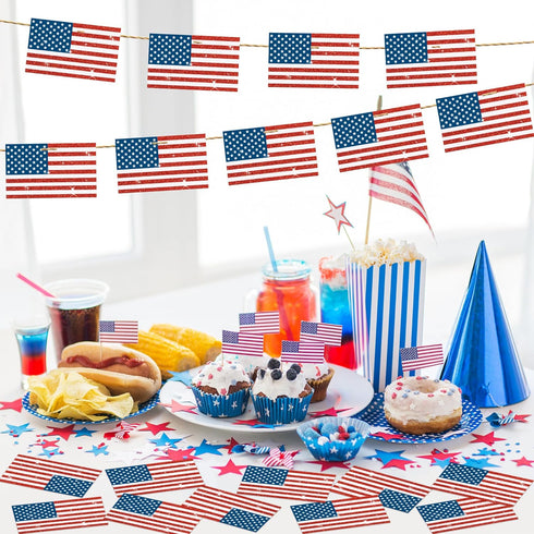 Patriotic Glitter Cutouts- 100Pcs Memorial Day American Soldier Flag Cutouts 4th of July Paper Die Cut with Glue Points for Kids Party Classroom O...