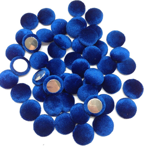 PEPPERLONELY 50PC 15mm Velvet Fabric Cloth Covered Flat Back Round Buttons, 5/8 Inch Royal Blue...