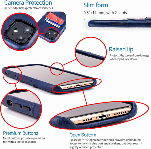 Dockem iPhone 11 Wallet Case: Built-in Metal Plate for Magnetic Mounting & 2 Credit Card Holders (6.1" Exec M2, Synthetic Leather, Navy Blue)...