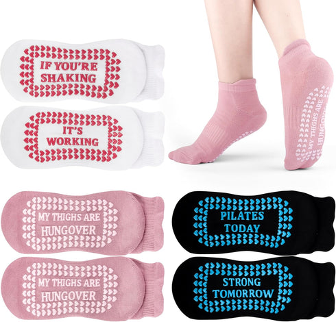 Cute Pilates Socks with Grips for Women Grip Socks Pilates Yoga Socks for Women Non Slip Funny Athletic Socks Women Pilates Gifts for Women, 3 Pai...