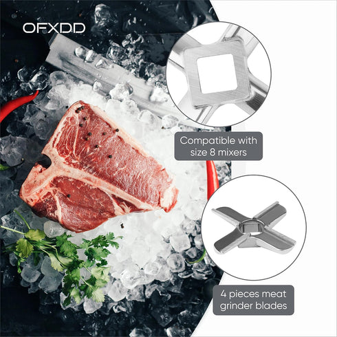 Replacement Meat Grinder Blade - Size #8 - Universal Stainless Steel Blades for Meat Grinders - Grinding Accessories Parts (1)...