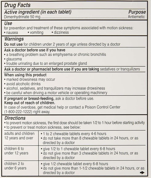 Dramamine 25'S Motion Sickness Chewable Tablet, 50 Count...