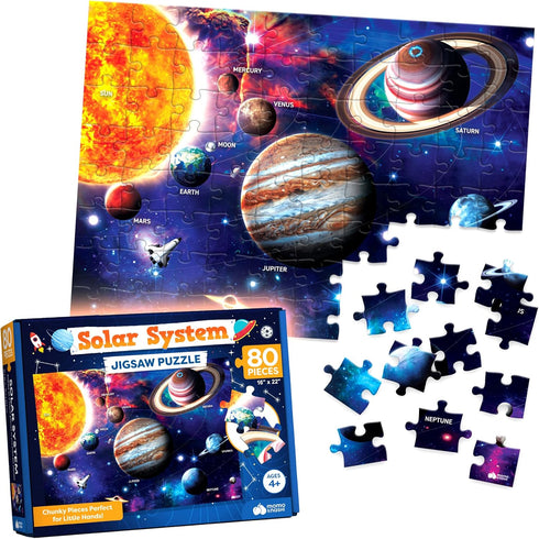 Momo & Nashi Solar System Space Kids Puzzles - 80 pcs - Large Jigsaw Floor Puzzles for Kids Ages 4-8, 3-5, 6-8, 8-10 Boys Girls - Science Educatio...