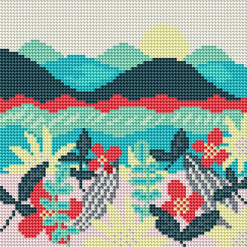 DIAMOND ART CLUB Tropical Landscape Canvas Diamond Painting Kit, 9" x 9" (22.7 x 22.7 cm)...