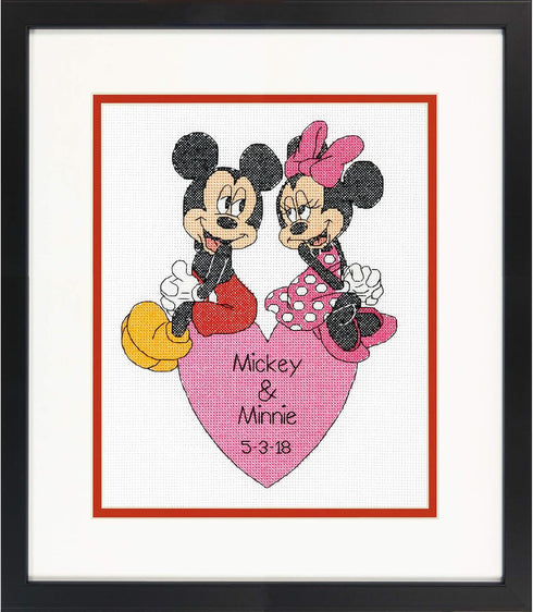 Dimensions Mickey Mouse and Minnie Mouse Wedding Record Counted Cross Stitch for Beginners, 14 Count White Aida Cloth, 8'' x 10''...