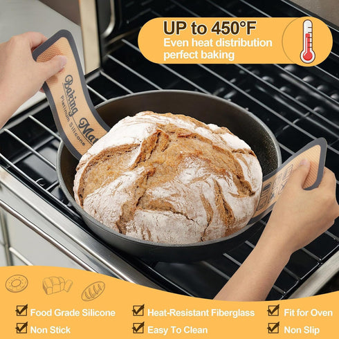 Silicone Bread Sling for Dutch Oven,Non-Stick & Easy to Clean Silicone Baking Mat,Reusable Bread Sling with Long Handles,4 PCS Sourdough Bread Bak...