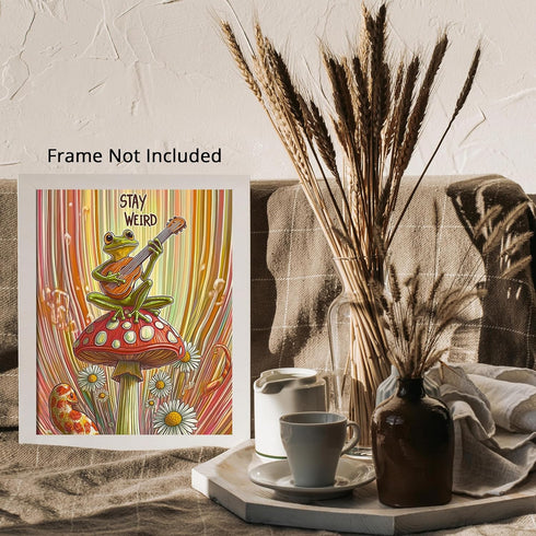 Posterizer 1 pcs-weird frog playing music in psychedelic nature-stay weird 3-Fantasy & Fiction Art-Comedy Art-Living Room Bedroom Decor- unframed ...