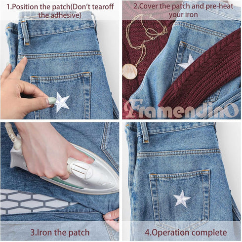 Framendino, 24 Pack White Star Iron on Sewing Appliques Patches Mini 5 Star Embroidered Fabric for Clothing DIY Decorations...