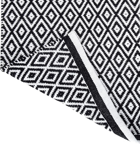RAJRANG Cotton Hand Woven Diamond Area Rug, Reversible Checkered Bathroom Rugs, Geometric Entry Mat, Machine Washable, Durable - Black & White, 21...